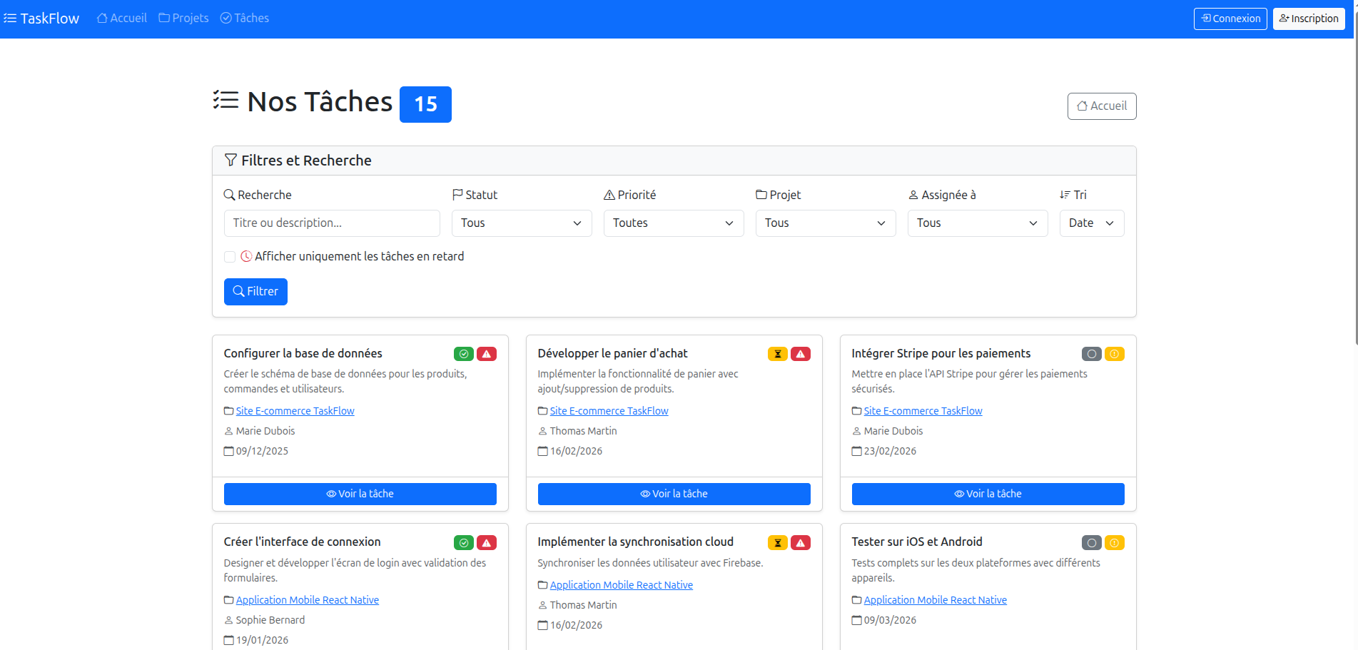 Application de gestion développée avec Symfony - Tableau de bord interactif